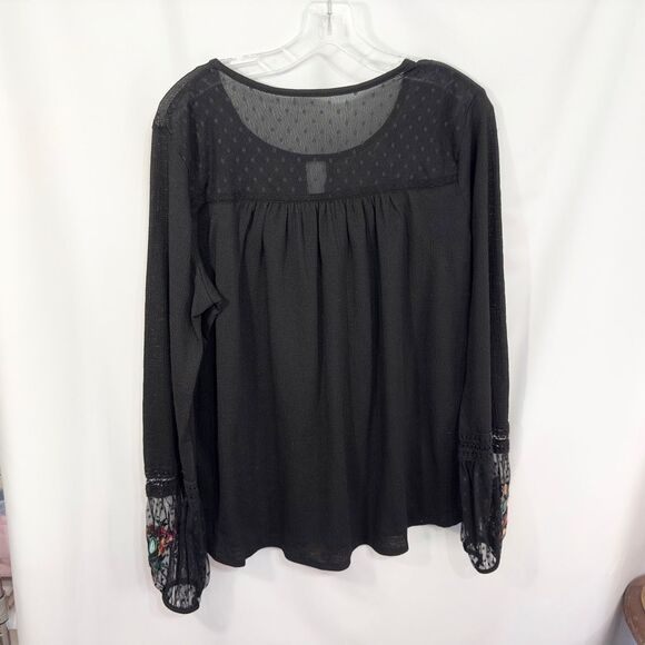Time Tru‎ XL Top 16W 18W Embroidered Swiss Dot Mesh Lace Black Peasant 336 - Picture 7 of 9